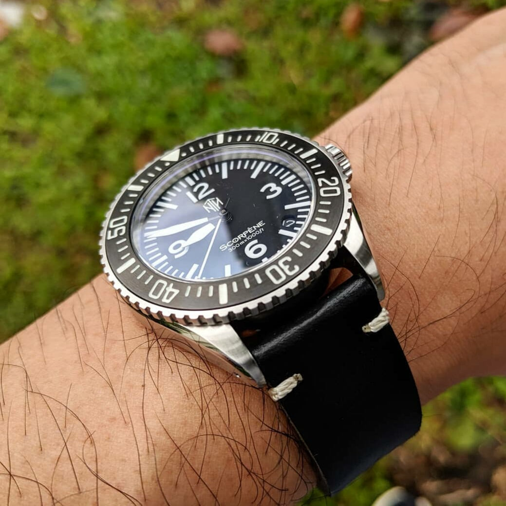 N2W Vintage Horween Leather Strap in Chromexcel® Black (18mm) - Nomad Watch Works Malaysia