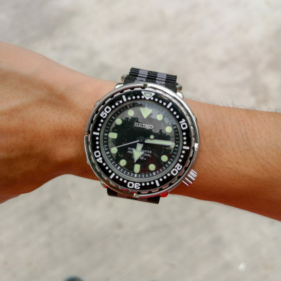 Heavy Duty Zulu Strap in Black Grey (James Bond) with Silver Buckle (20mm) - Nomad Watch Works Malaysia