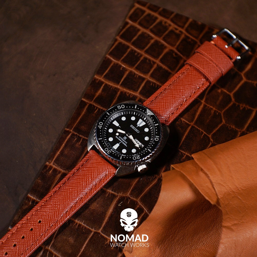 Premium Saffiano Leather Strap in Brown (18mm) - Nomad Watch Works Malaysia