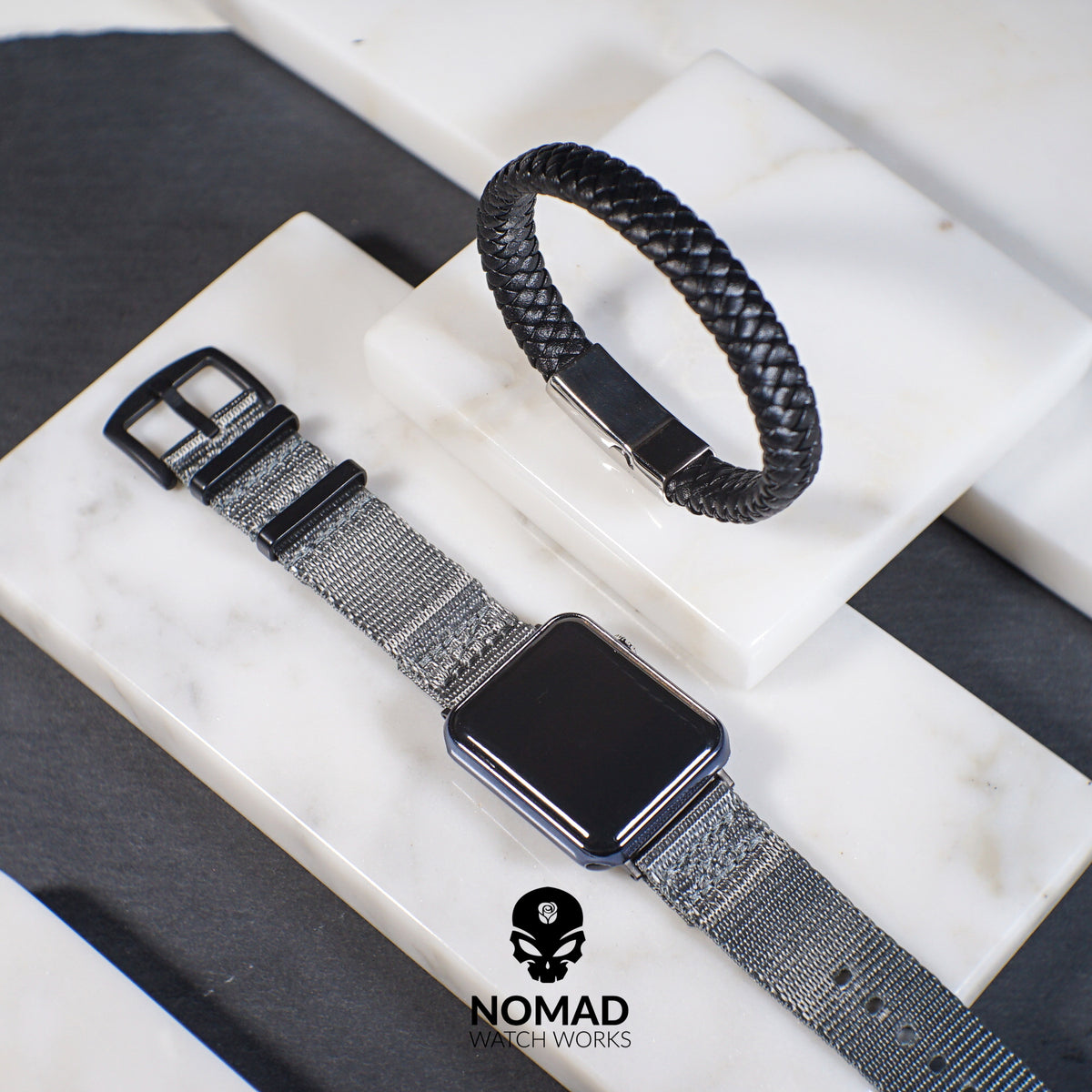 Chester Leather Bracelet in Black (Size L) - Nomad Watch Works Malaysia