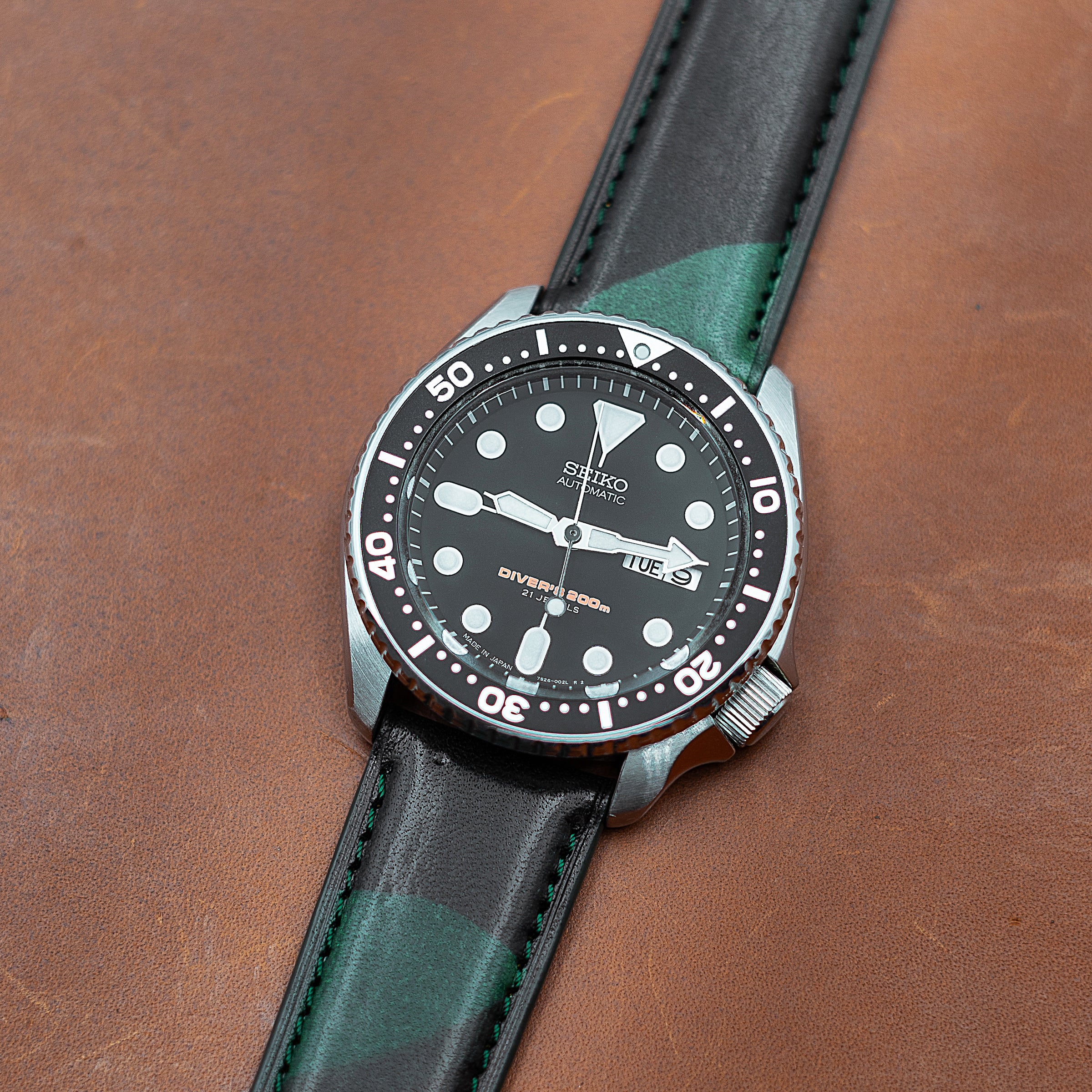 Emery Classic LPA Camo Leather Strap in Green Camo (18mm) - Nomad Watch Works MY