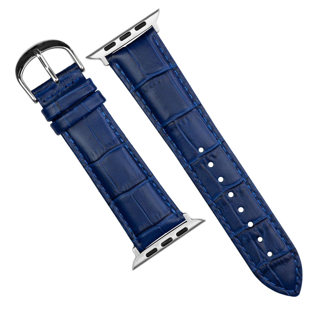 Apple Watch Genuine Croc Pattern Stitched Leather Strap in Navy (38 & 40mm) - Nomad Watch Works MY