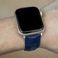 Apple Watch Genuine Croc Pattern Stitched Leather Strap in Navy (38 & 40mm) - Nomad Watch Works MY