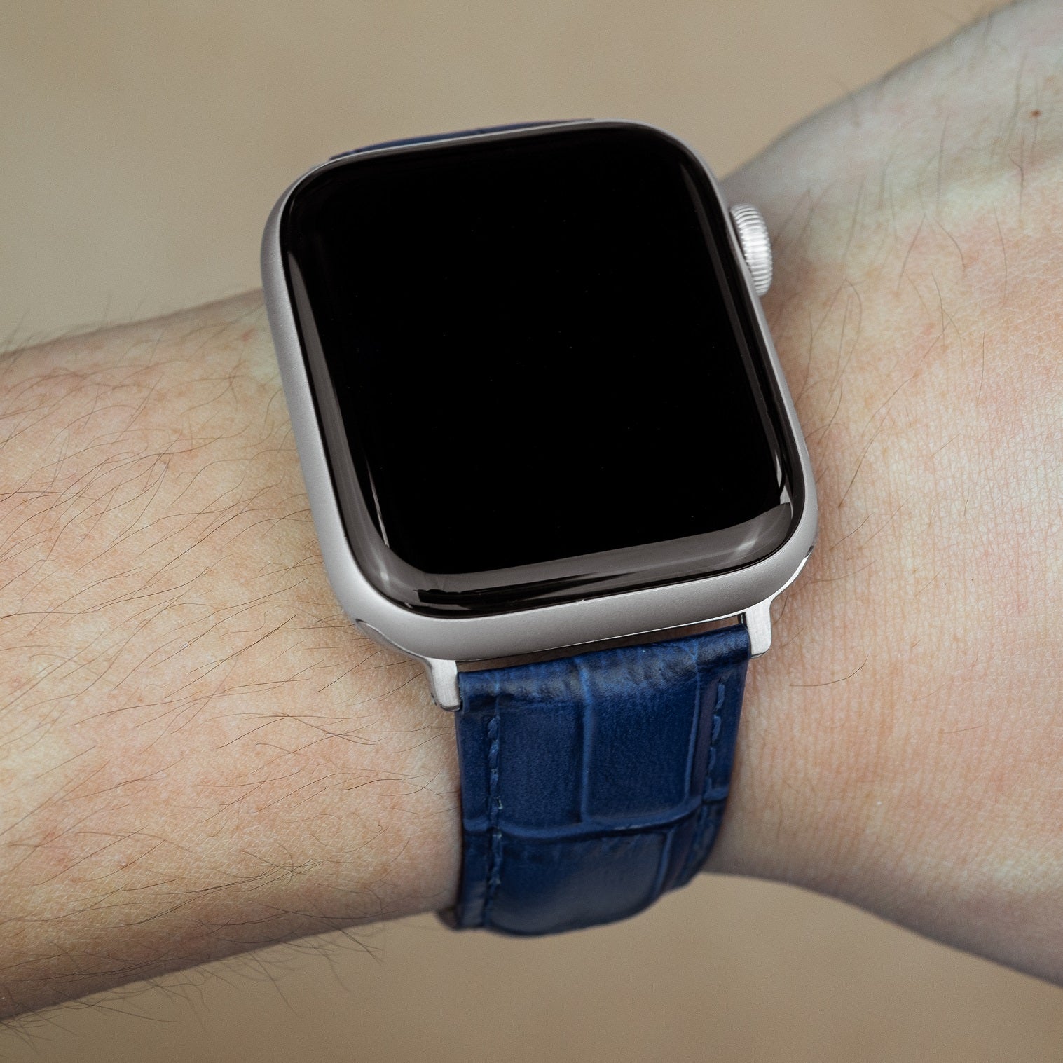 Apple Watch Genuine Croc Pattern Stitched Leather Strap in Navy (38 & 40mm) - Nomad Watch Works MY