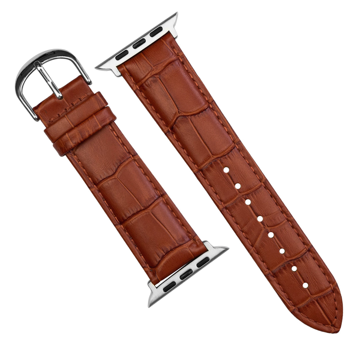 Apple Watch Genuine Croc Pattern Stitched Leather Strap in Tan (38 & 40mm) - Nomad Watch Works MY