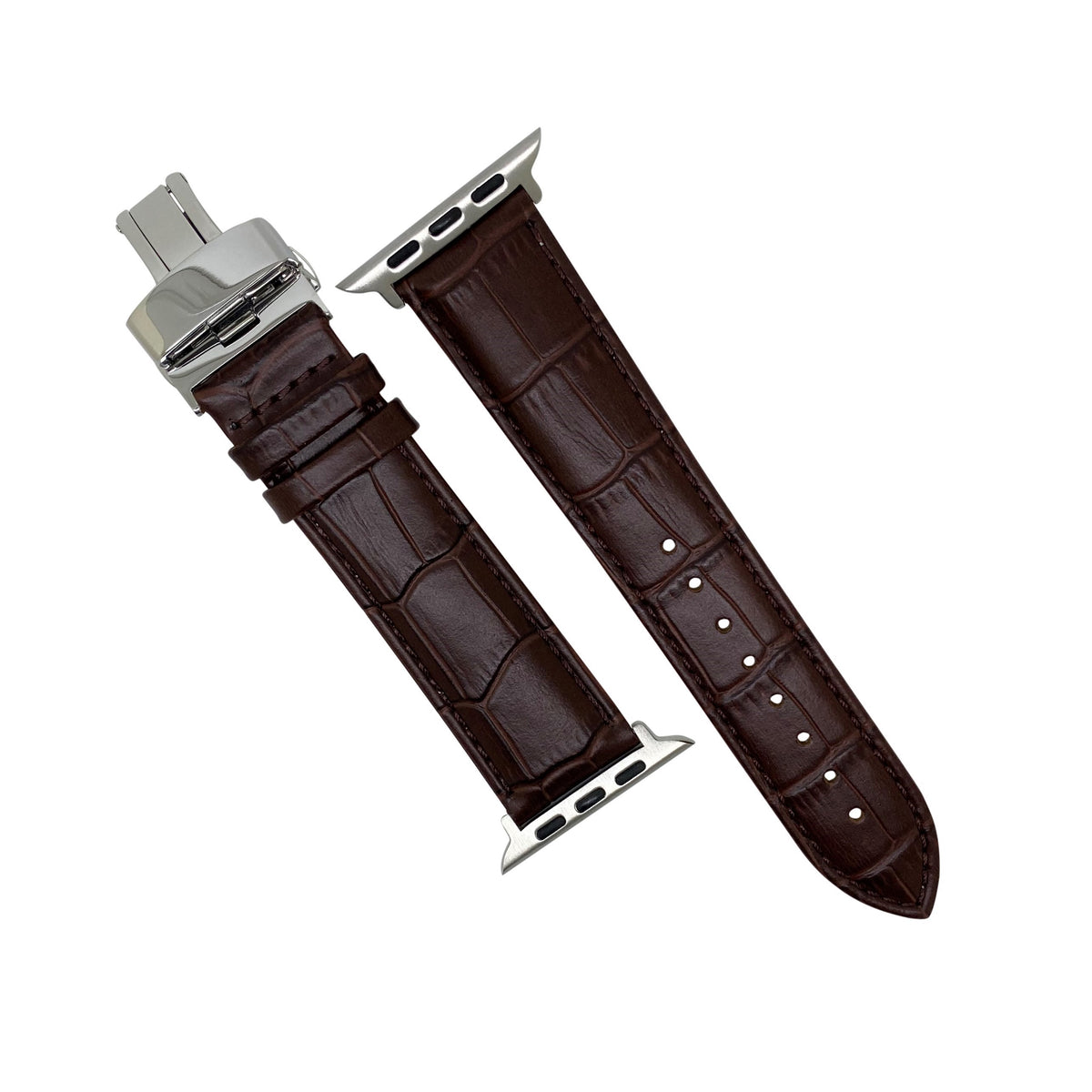 Apple Watch Genuine Croc Pattern Leather Watch Strap in Brown w/ Butterfly Clasp (38 & 40mm) - Nomad Watch Works Malaysia