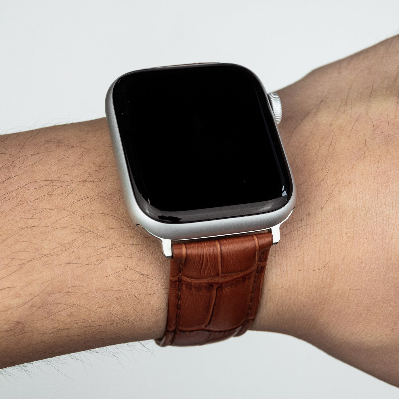 Apple Watch Genuine Croc Pattern Stitched Leather Strap in Tan (38 & 40mm) - Nomad Watch Works MY