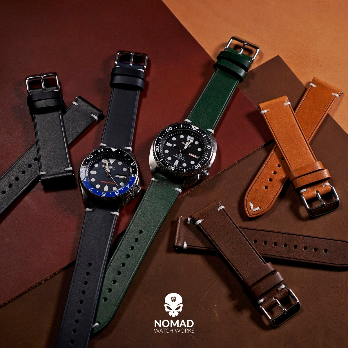 Emery Vintage Buttero Leather Strap in Black (18mm) - Nomad Watch Works MY