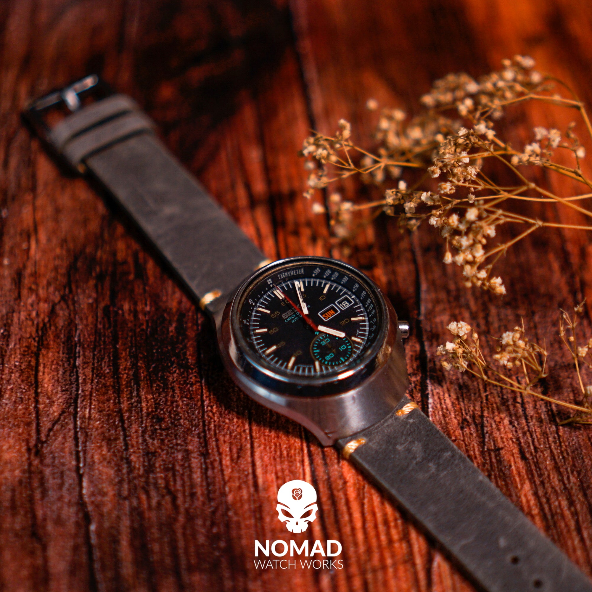 Premium Vintage Calf Leather Watch Strap in Grey (20mm) - Nomad Watch Works Malaysia