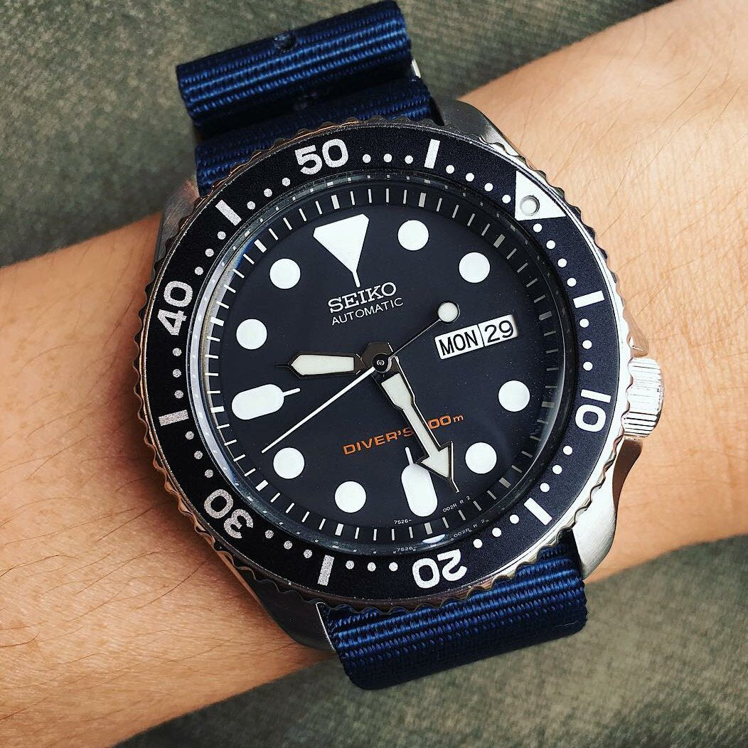 Premium Nato Strap in Navy with Polished Silver Buckle (18mm) - Nomad Watch Works Malaysia