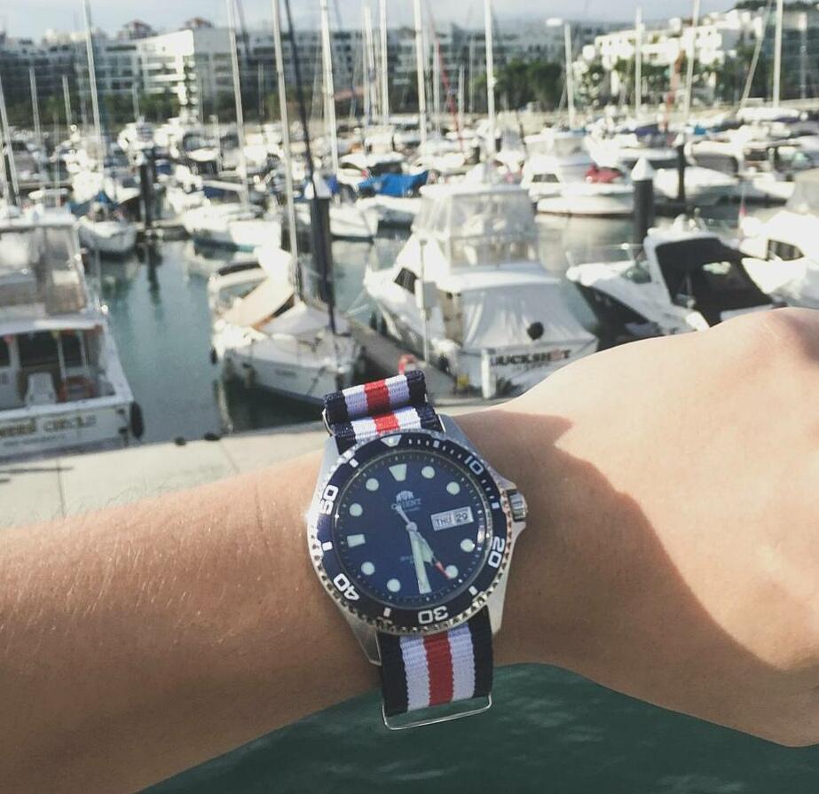 Premium Nato Strap in Regimental with Polished Silver Buckle (18mm) - Nomad Watch Works Malaysia