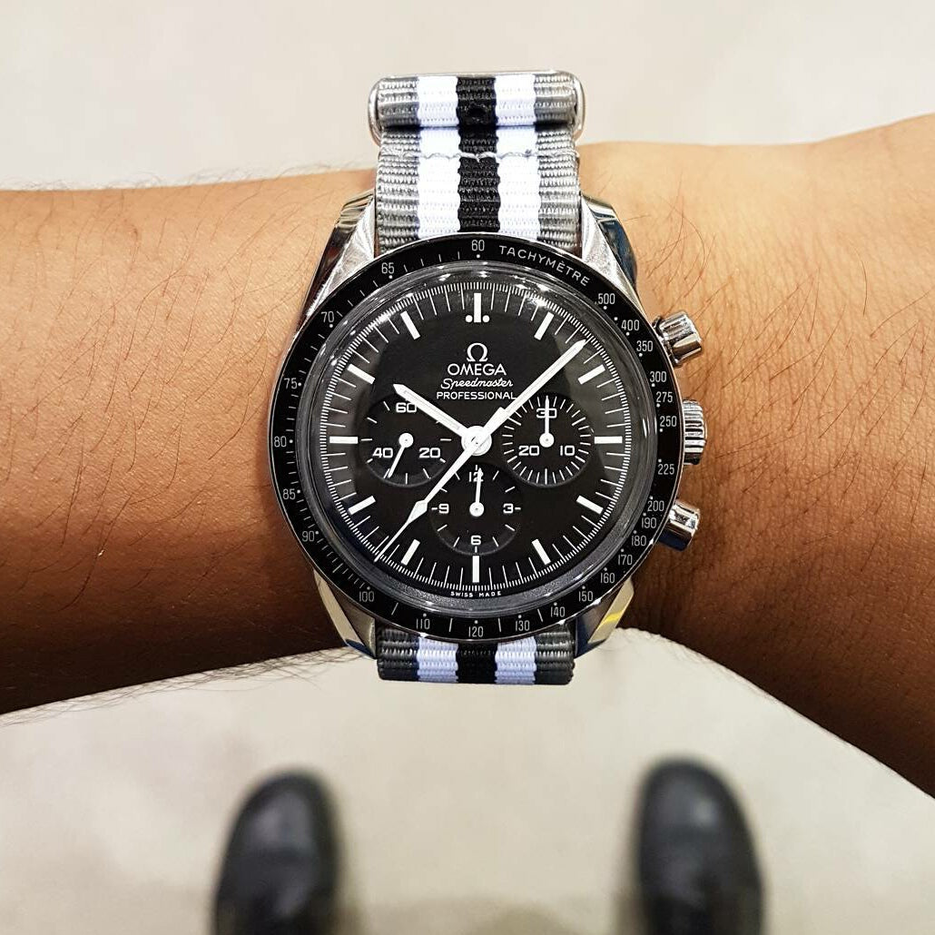 Premium Nato Strap in Regimental Black with Polished Silver Buckle (20mm) - Nomad Watch Works Malaysia