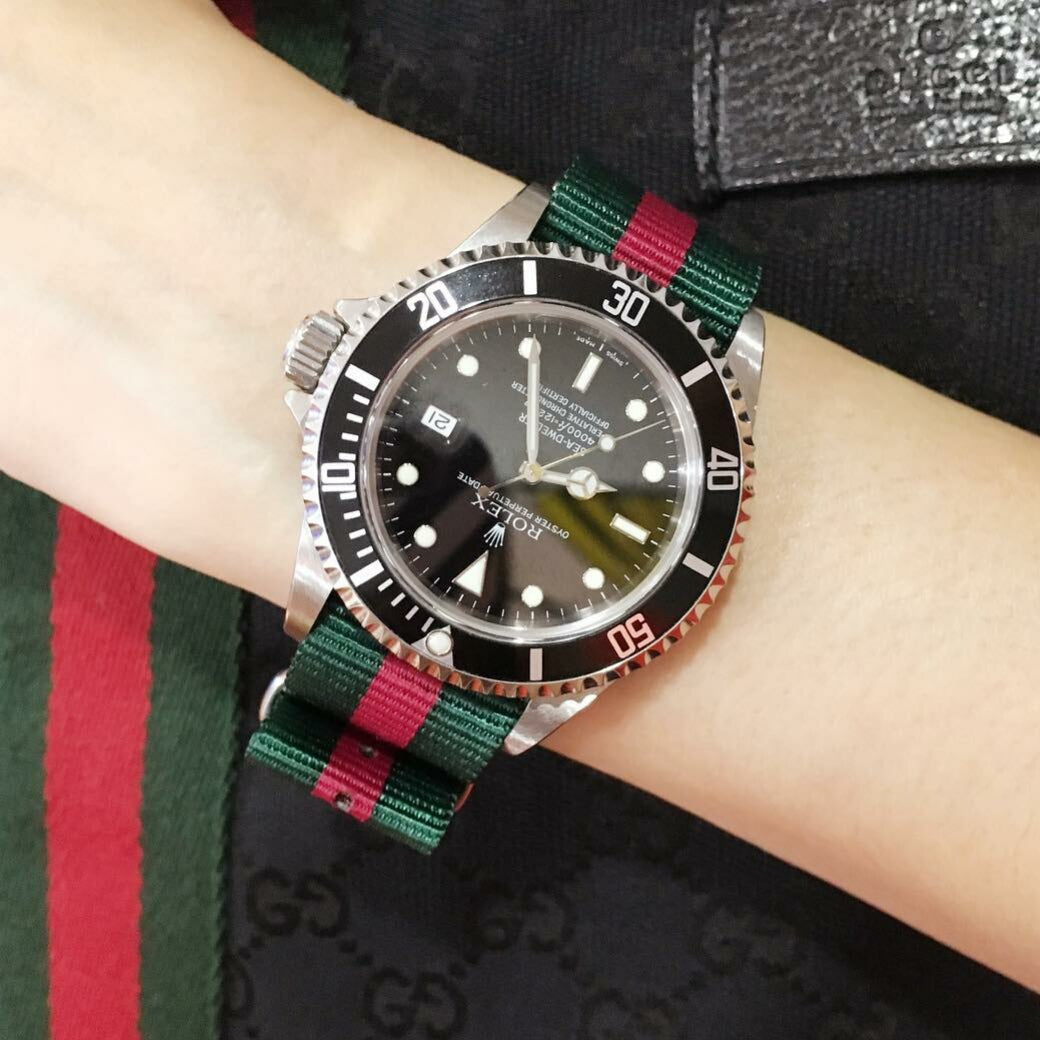 Premium Nato Strap in Green Red with Polished Silver Buckle (20mm) - Nomad Watch Works Malaysia