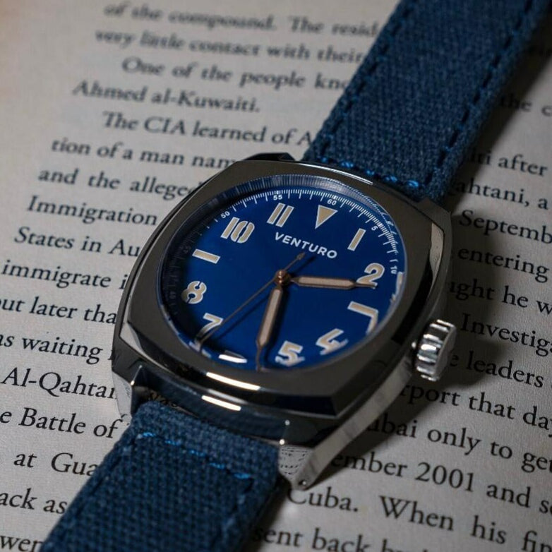 Quick Release Canvas Watch Strap in Navy with Brushed Silver Buckle (20mm) - Nomad Watch Works Malaysia