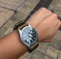Seat Belt Nato Strap in Khaki with Brushed Silver Buckle (20mm) - Nomad Watch Works Malaysia