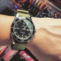 Seat Belt Nato Strap in Olive with Brushed Silver Buckle (20mm) - Nomad Watch Works Malaysia