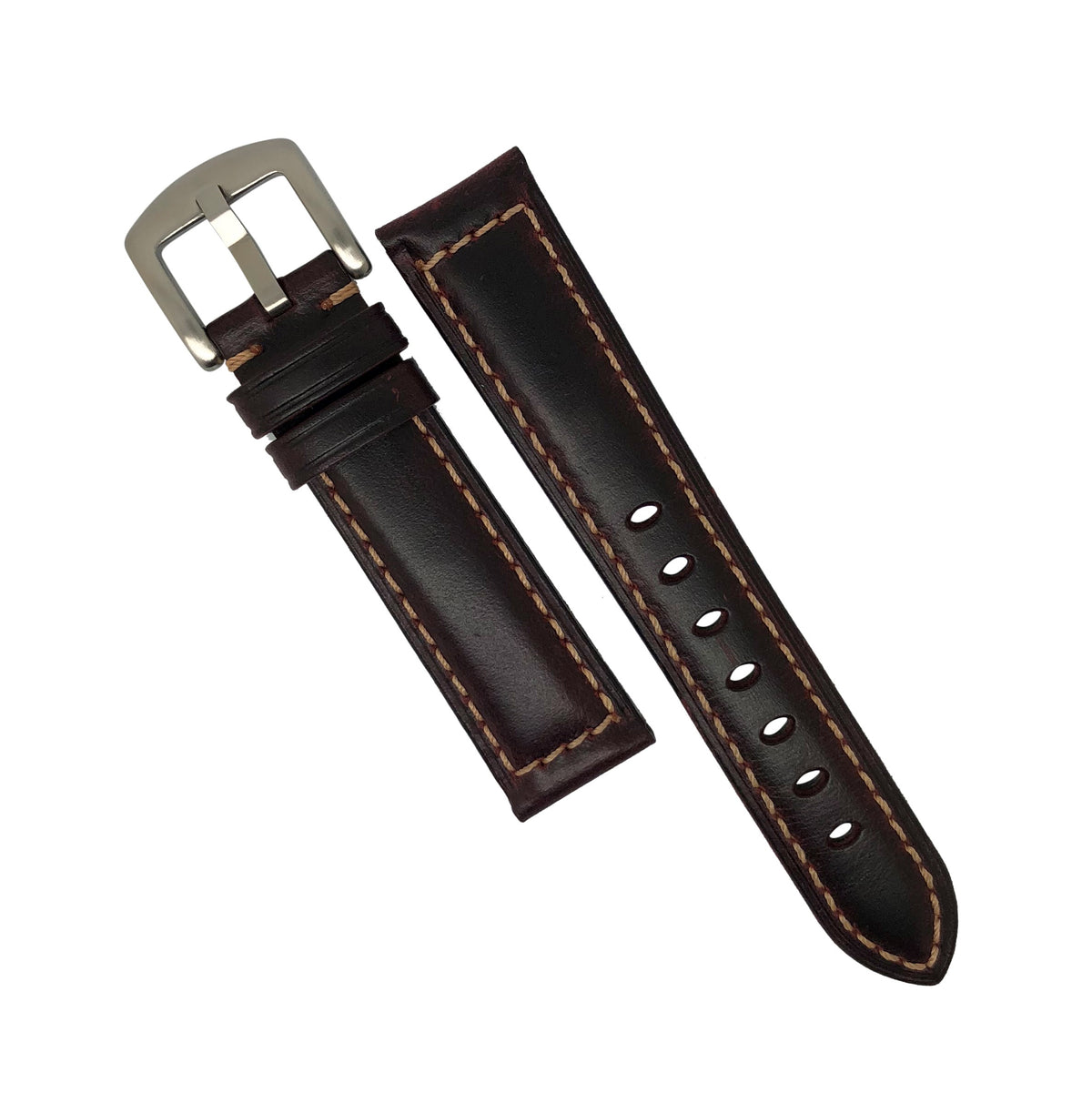 M2 Oil Waxed Leather Watch Strap in Maroon with Silver Buckle (20mm) - Nomad Watch Works Malaysia