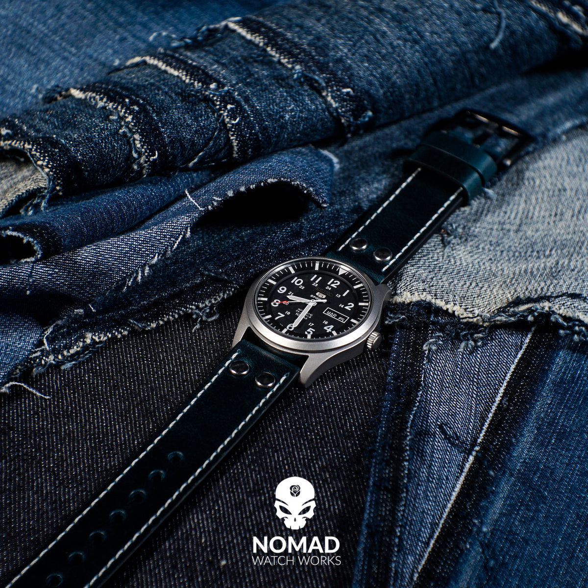 Premium Pilot Oil Waxed Leather Watch Strap in Navy (20mm) - Nomad Watch Works Malaysia