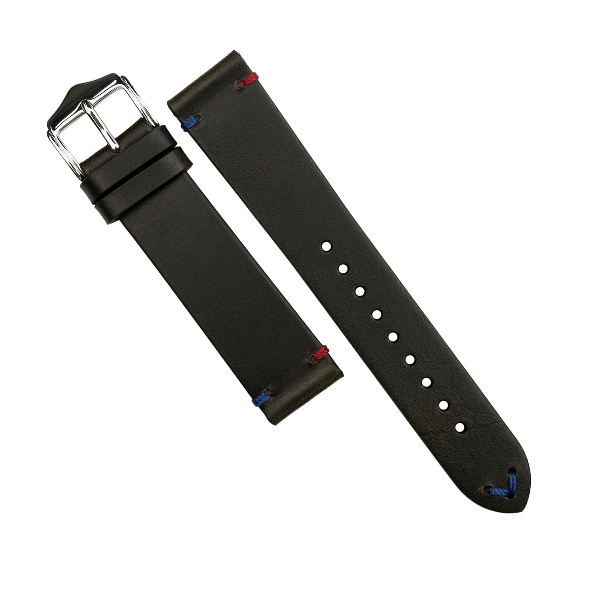 Premium Vintage Oil Waxed Leather Watch Strap in Black - Pepsi (22mm) - Nomad Watch Works MY