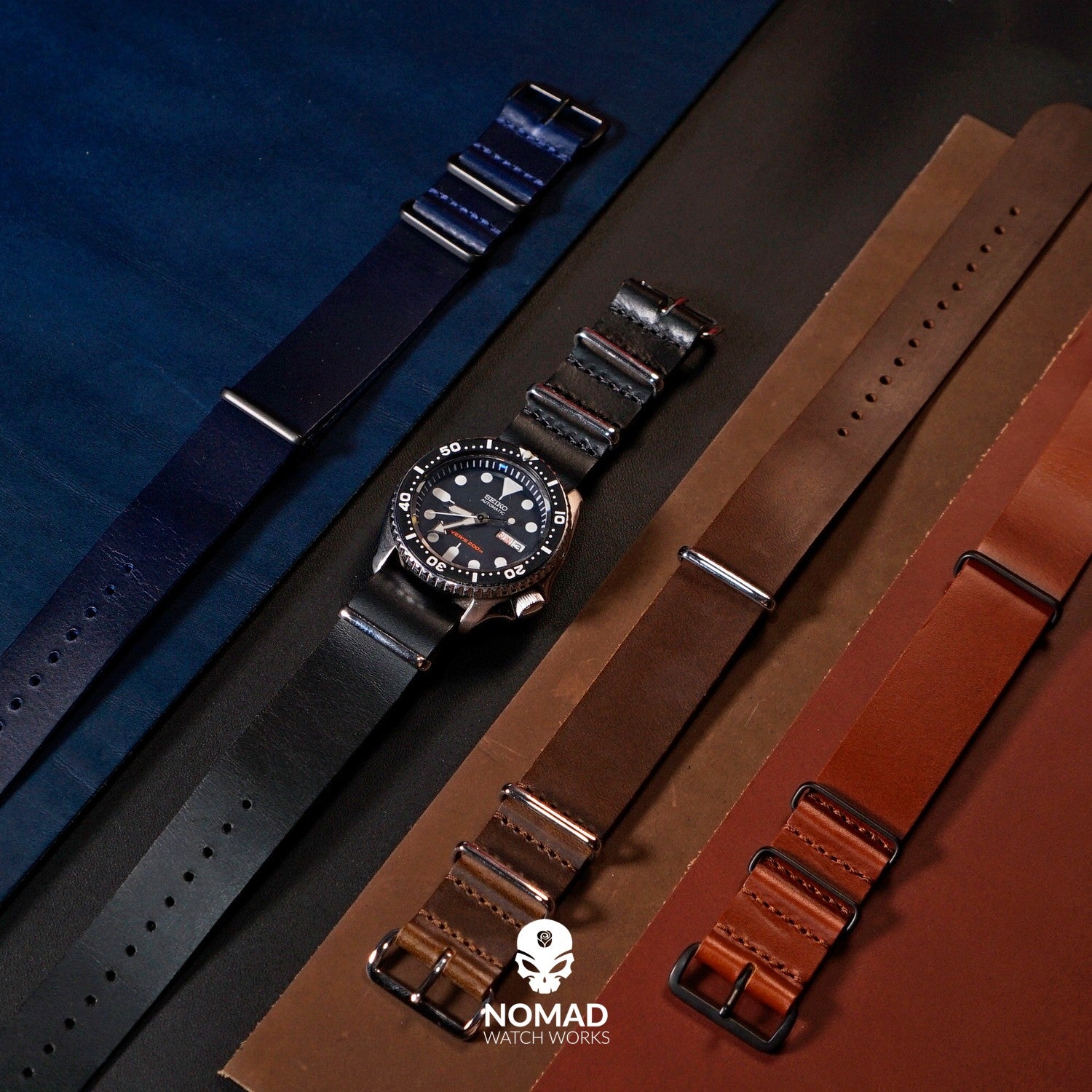 Premium Leather Nato Strap in Brown with Silver Buckle (18mm) - Nomad Watch Works Malaysia