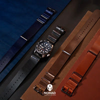 Premium Leather Nato Strap in Black with Silver Buckle (18mm) - Nomad Watch Works Malaysia
