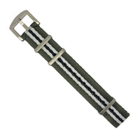 Seat Belt Nato Strap in Olive White Black with Brushed Silver Buckle (20mm) - Nomad Watch Works Malaysia