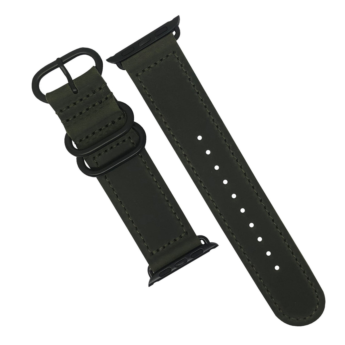 Apple Watch Leather Zulu Strap in Olive with Black Buckle (38 & 40mm) - Nomad Watch Works Malaysia