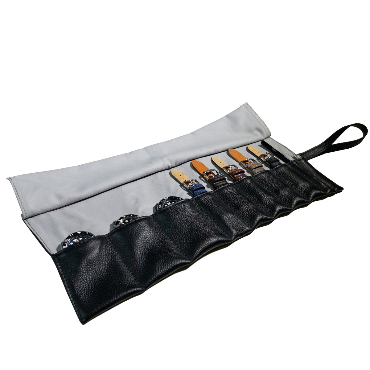 Leather Watch & Strap Roll in Black (3+5 Slots) - Nomad Watch Works Malaysia