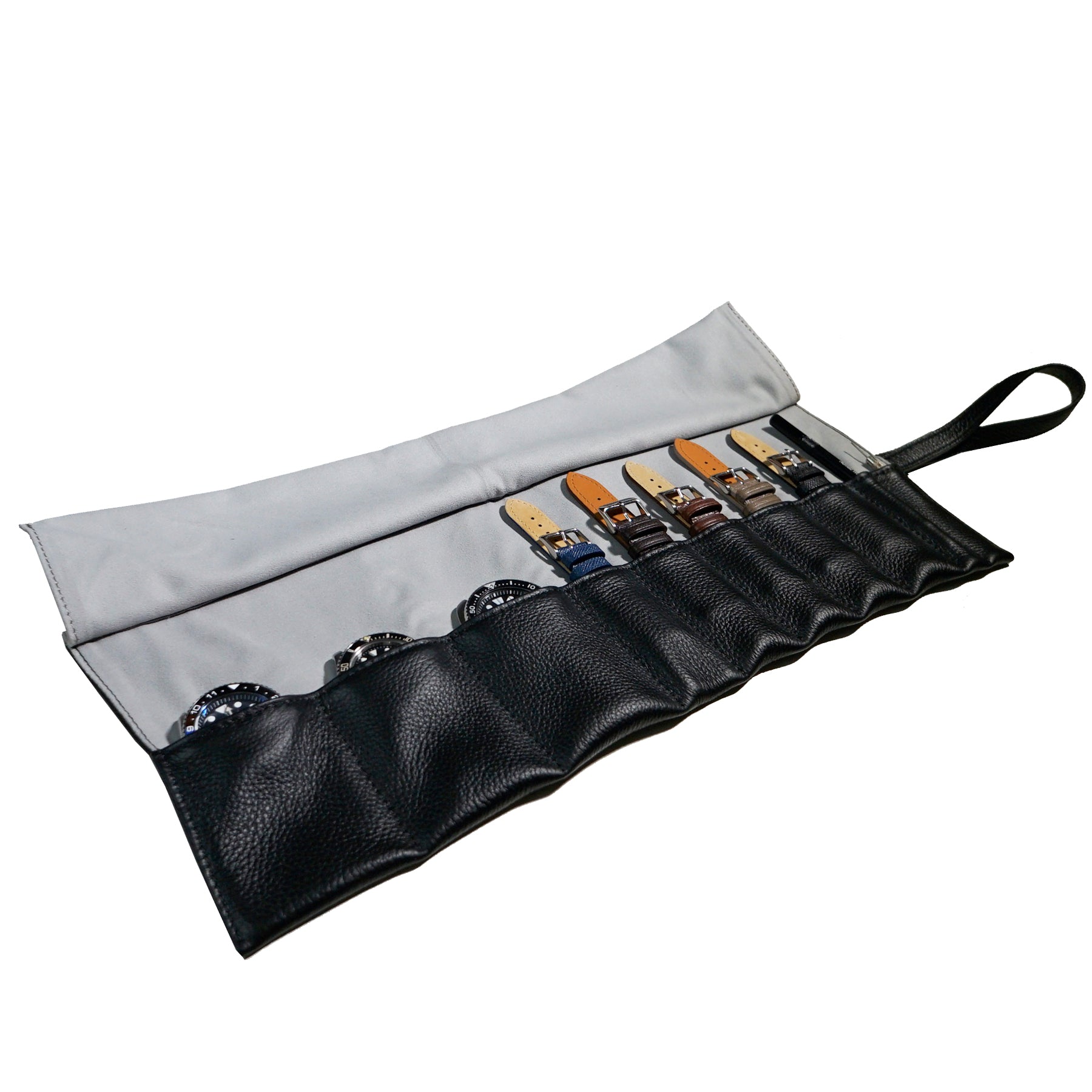 Leather Watch & Strap Roll in Black (3+5 Slots) - Nomad Watch Works Malaysia