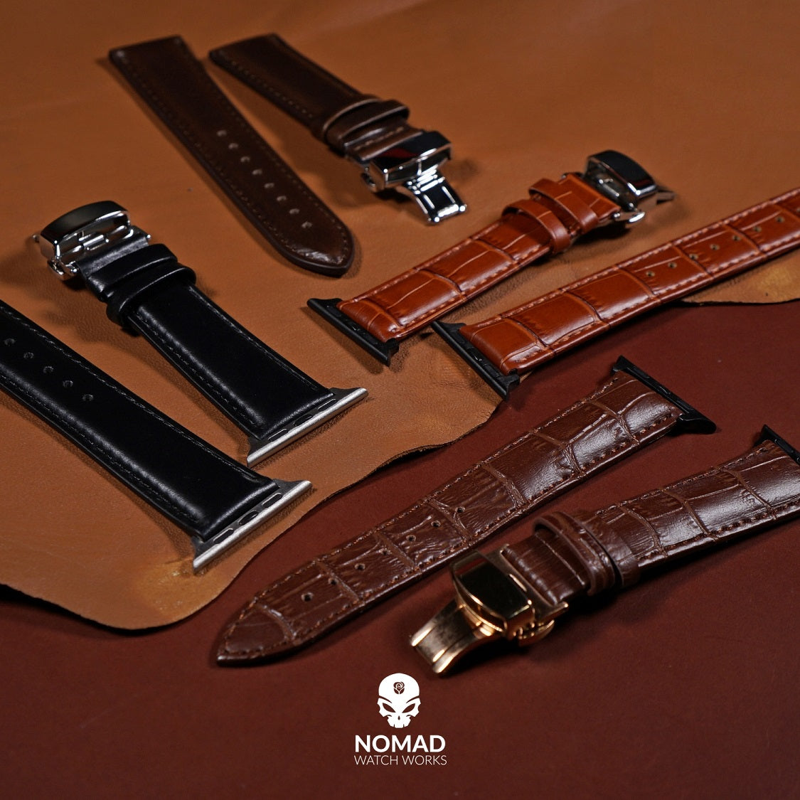 Apple Watch Genuine Croc Pattern Leather Watch Strap in Black w/ Butterfly Clasp (38 & 40mm) - Nomad Watch Works Malaysia