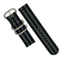 Two Piece Heavy Duty Zulu Strap in Black Grey (James Bond) with Silver Buckle (20mm) - Nomad Watch Works Malaysia