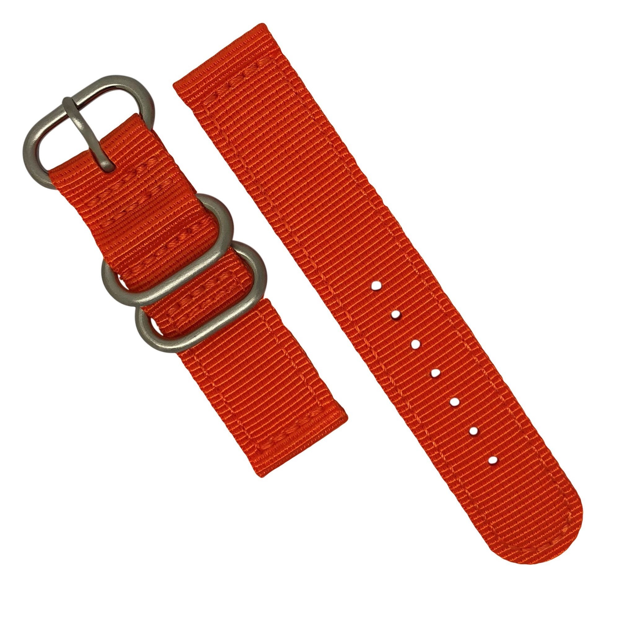 Two Piece Heavy Duty Zulu Strap in Orange with Silver Buckle (20mm) - Nomad Watch Works Malaysia
