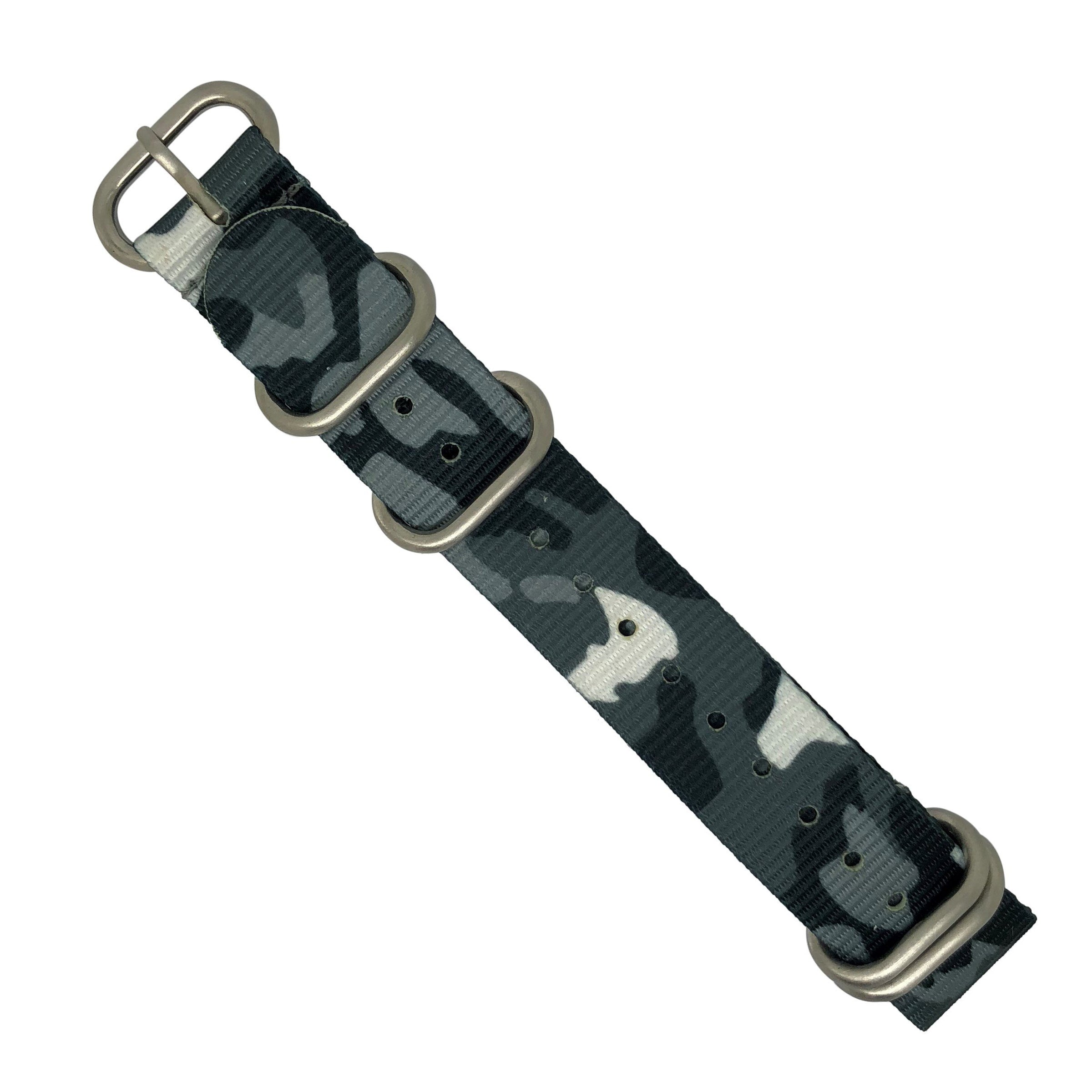 Heavy Duty Zulu Strap in Black Camo with Silver Buckle (20mm) - Nomad Watch Works Malaysia