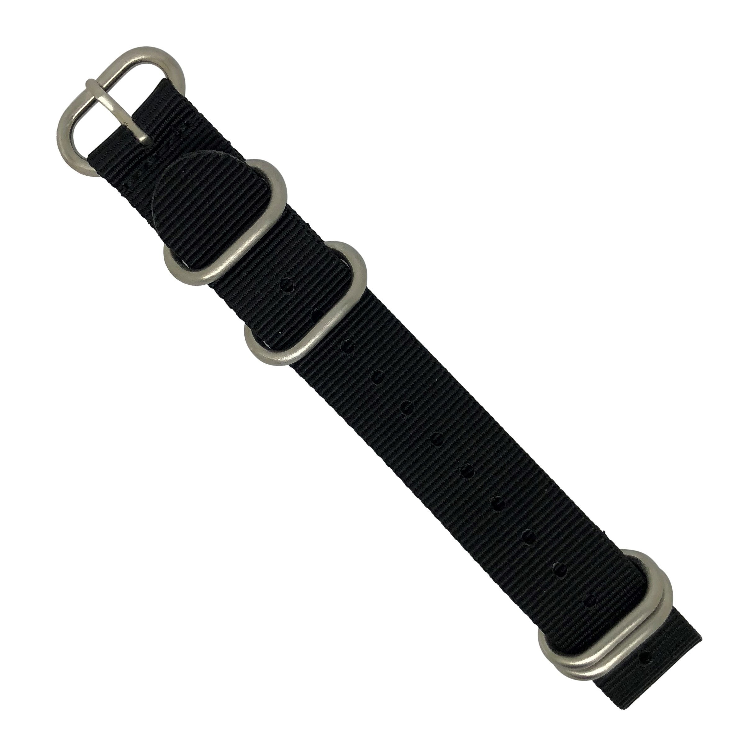 Heavy Duty Zulu Strap in Black with Silver Buckle (20mm) - Nomad Watch Works Malaysia