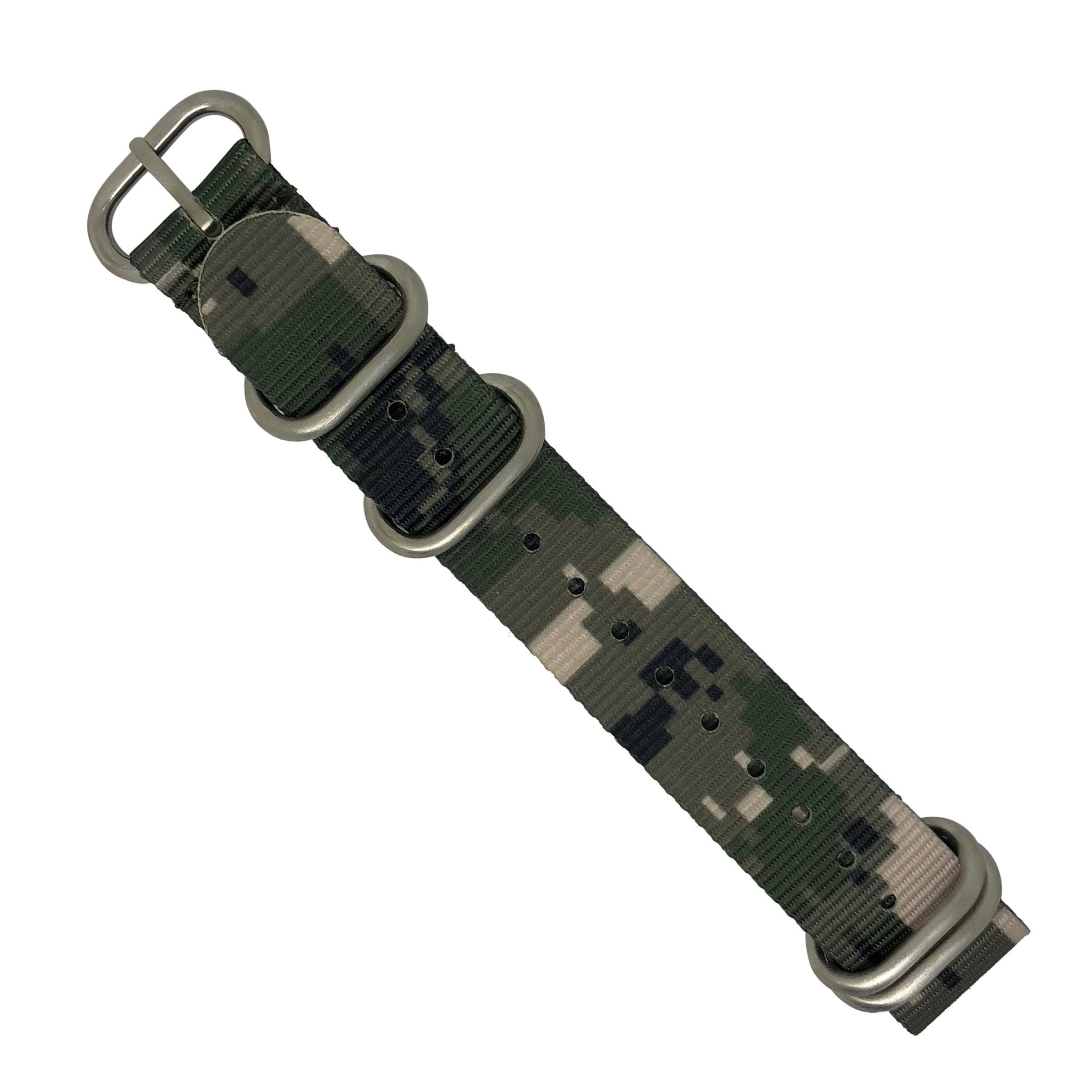 Heavy Duty Zulu Strap in Digital Camo with Silver Buckle (20mm) - Nomad Watch Works Malaysia