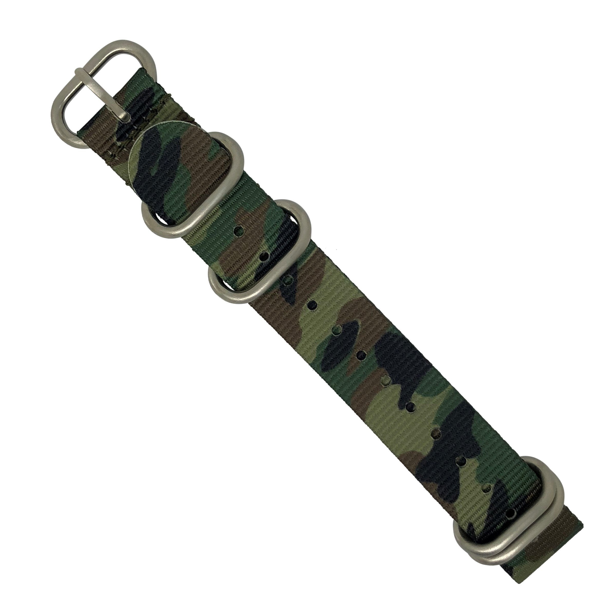 Heavy Duty Zulu Strap in Green Camo with Silver Buckle (20mm) - Nomad Watch Works Malaysia