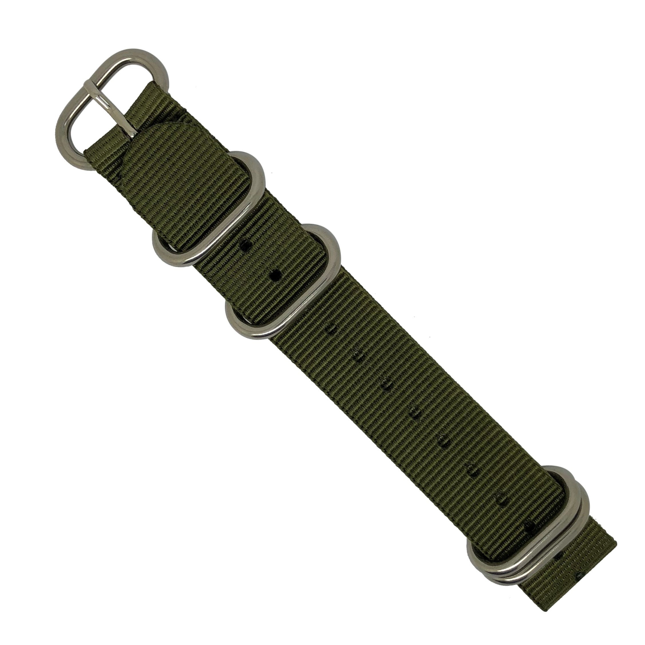 Heavy Duty Zulu Strap in Olive with Silver Buckle (20mm) - Nomad Watch Works Malaysia