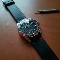 Premium Vintage Oil Waxed Leather Watch Strap in Black - Pepsi (22mm) - Nomad Watch Works Malaysia