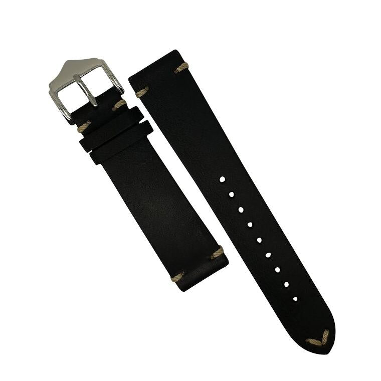 Premium Vintage Calf Leather Watch Strap in Black (20mm) - Nomad Watch Works Malaysia