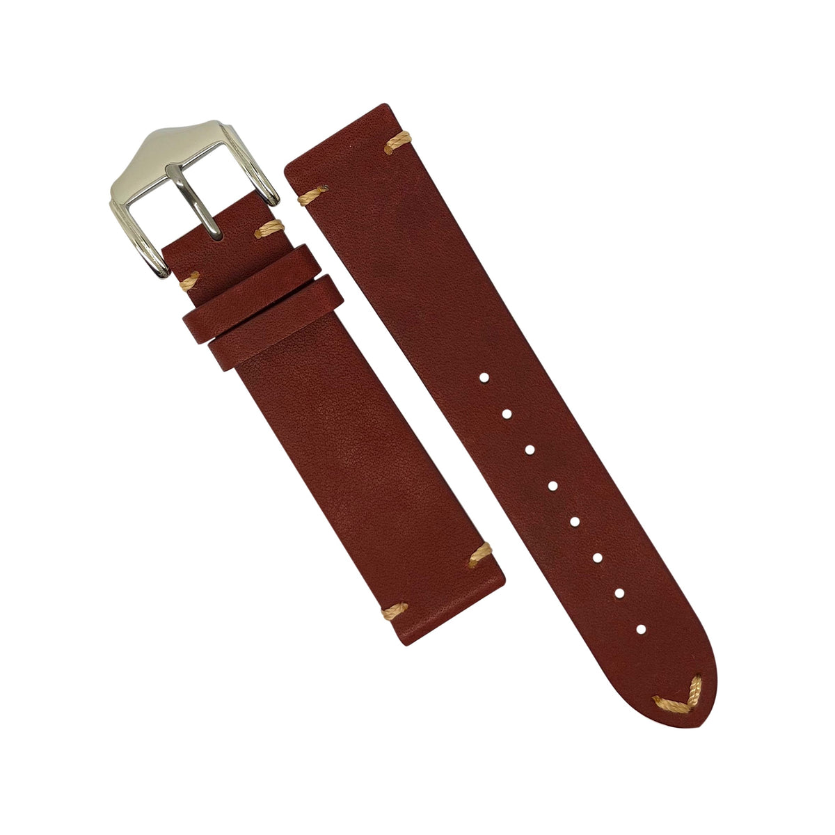 Premium Vintage Calf Leather Watch Strap in Maroon (20mm) - Nomad Watch Works Malaysia