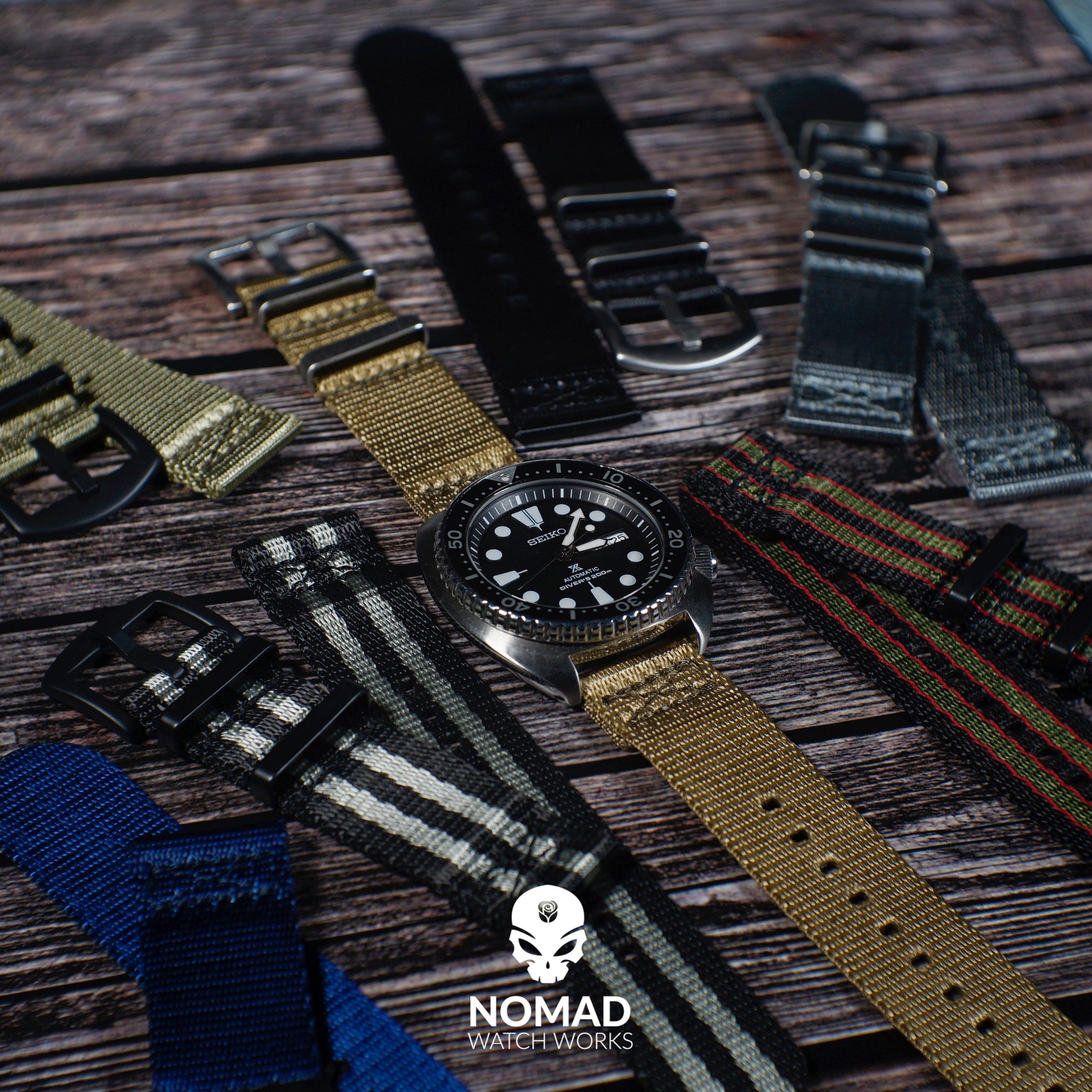 Two Piece Seat Belt Nato Strap in Olive with Brushed Silver Buckle (20mm) - Nomad Watch Works Malaysia